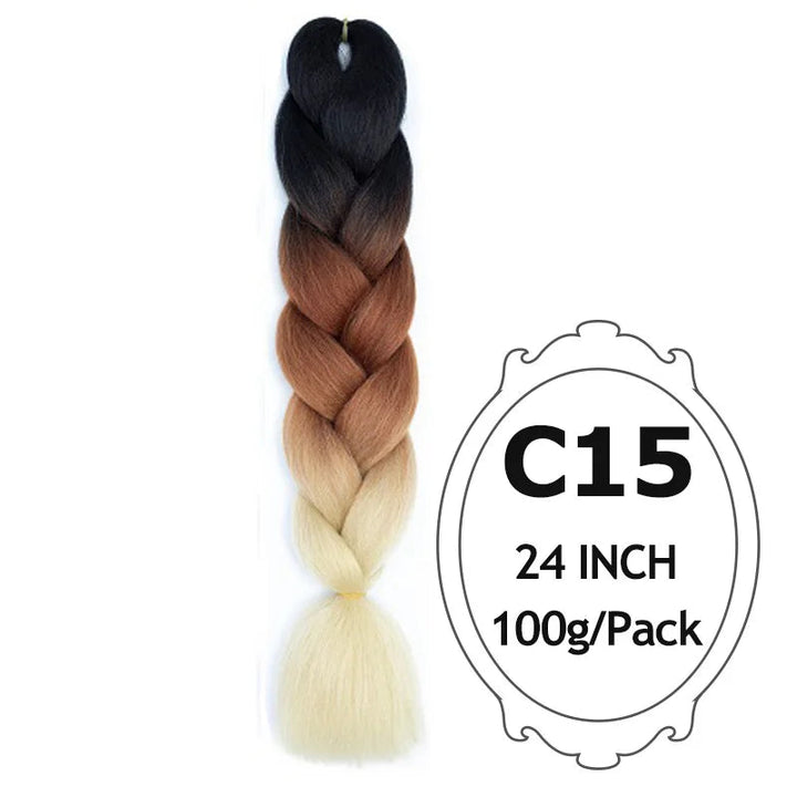 24 Inch Ombre Jumbo Braiding Hair – 5 Packs Yaki Texture Synthetic Extensions for Box Braids
