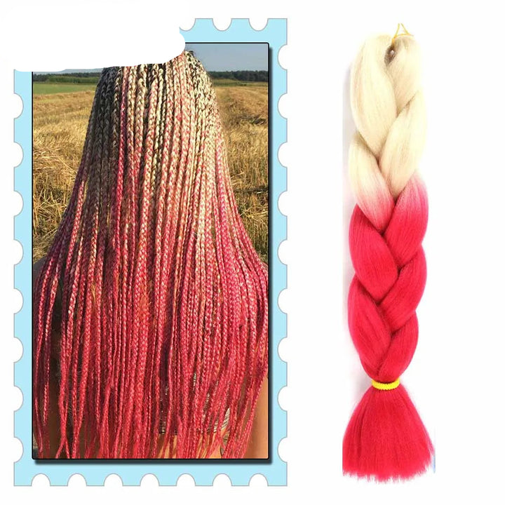 Red and pink braided hair extensions with a field background, branded 'Mirra's Mirror'.