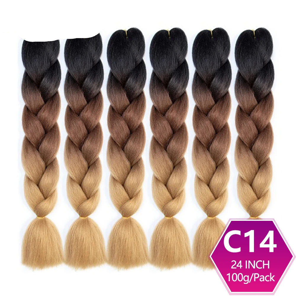 6 Packs 24 Inch Ombre Jumbo Braiding Hair – High-Temperature Synthetic Extensions for Twist & Crochet Braids