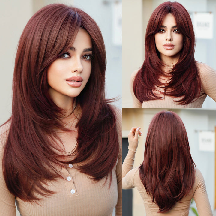 Honey Blonde Wig with Bangs - Long Brown Wigs for Women, Layered Heat Resistant Synthetic Wigs. Perfect for a natural look!