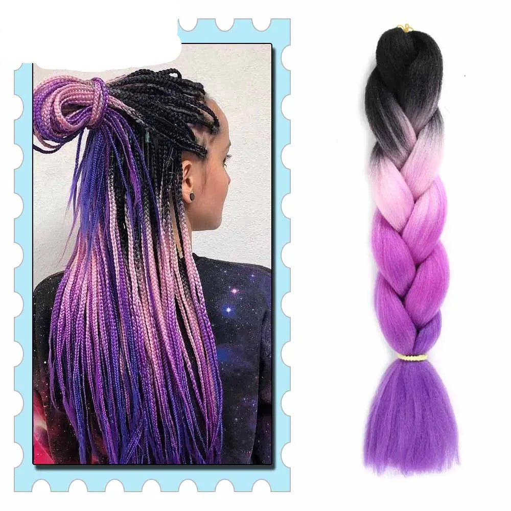 Purple and pink braided hair extensions 