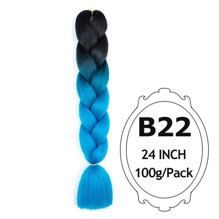 Braided hair extension with black and blue color gradient