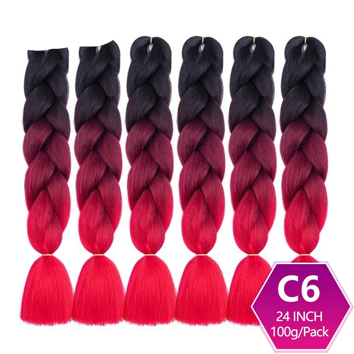 Set of braided hair extensions with black to red gradient