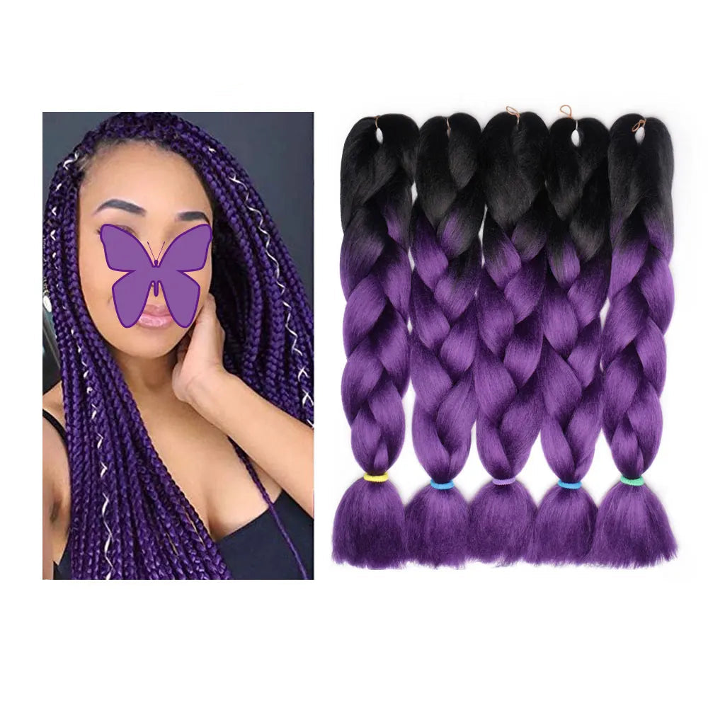 24 Inch Ombre Jumbo Braiding Hair – 5 Packs Yaki Texture Synthetic Extensions for Box Braids