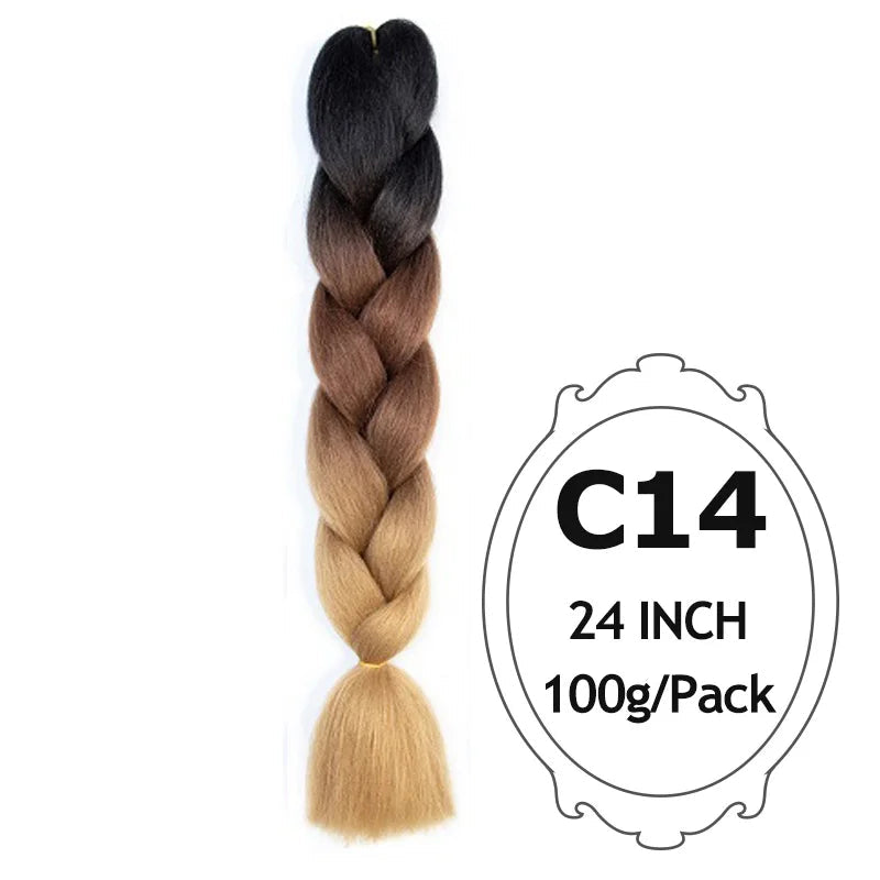 Braided hair extension with color code C14 and product details on a white background