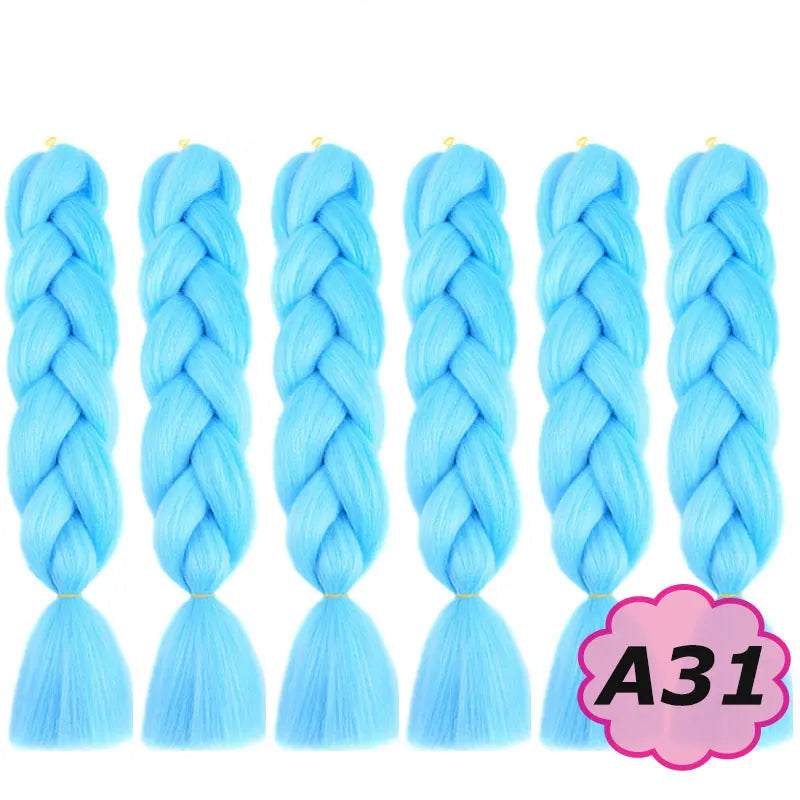 Blue braided hair extensions with  on a white background