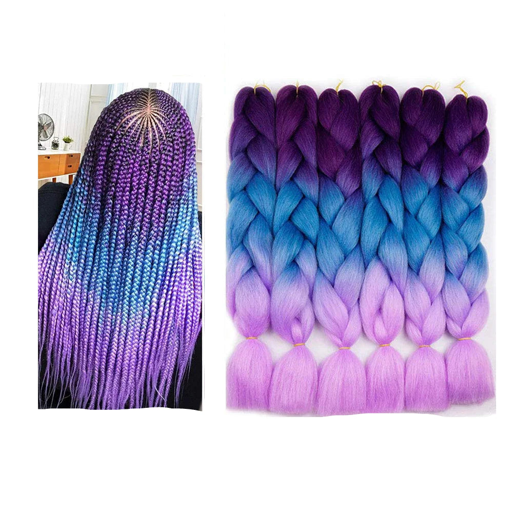 Purple and blue ombre braided hair extensions