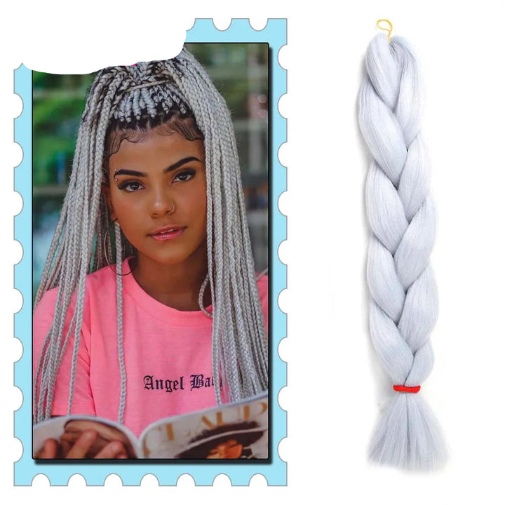 Braided hair extension with a model wearing a pink shirt 