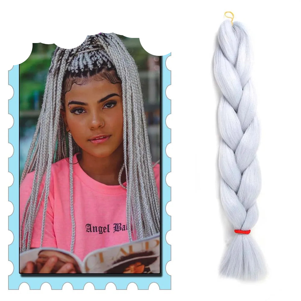 3/4/5/6 Packs Jumbo Braiding Hair 24 Inch Purple Jumbo Braids Hair Extensions for Women Synthetic Fiber Pink Blue Red Braid Hair