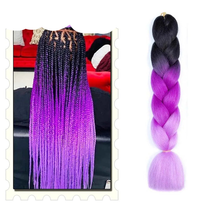 24" Pink Jumbo Braiding Hair – Yaki Texture Synthetic Bulk Extensions (Purple/Red/Green Options)