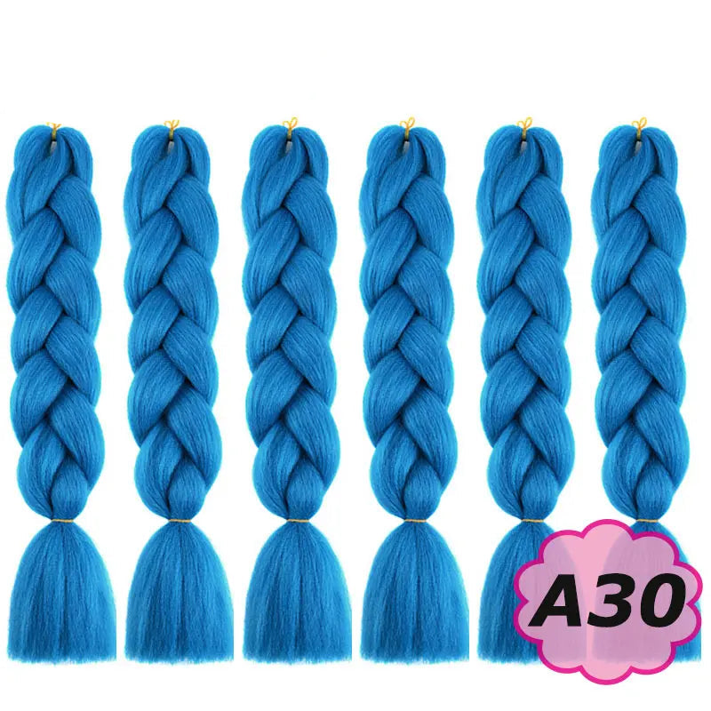 Blue braided hair extensions on a white background