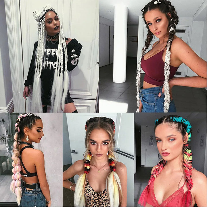 Collage of women with styled hair in various colors and styles.