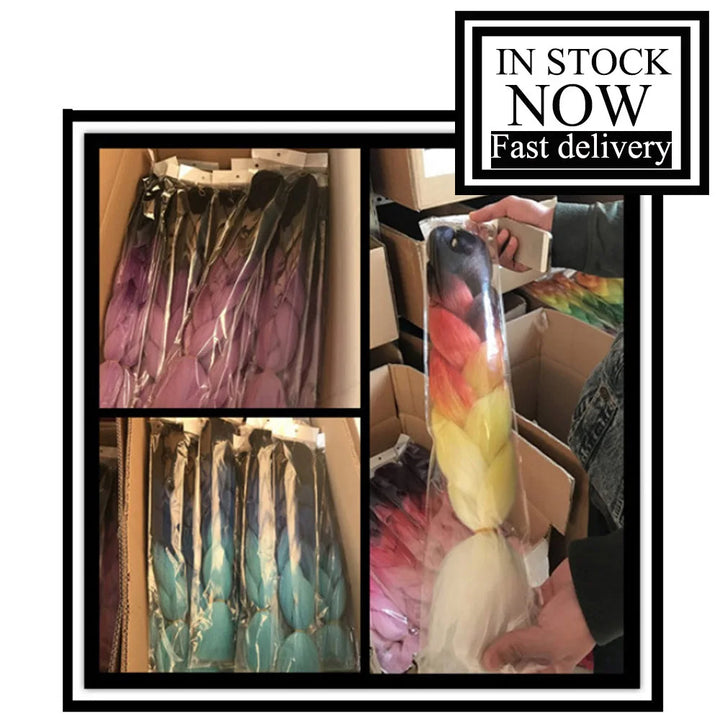 24" Pink Jumbo Braiding Hair – Yaki Texture Synthetic Bulk Extensions (Purple/Red/Green Options)