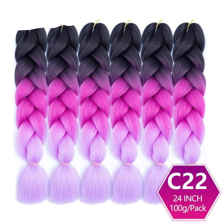 6 Packs 24 Inch Ombre Jumbo Braiding Hair – High-Temperature Synthetic Extensions for Twist & Crochet Braids