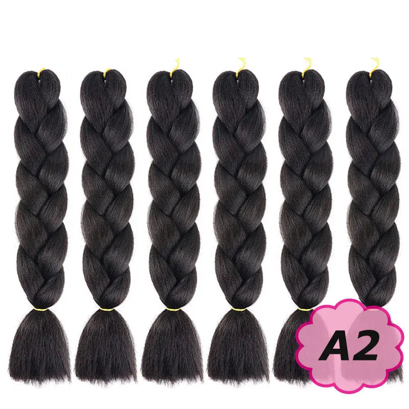 Black braided hair extensions with  on a white background.