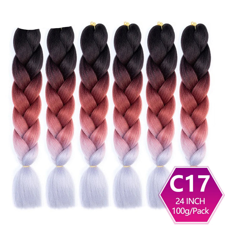 6 Packs 24 Inch Ombre Jumbo Braiding Hair – High-Temperature Synthetic Extensions for Twist & Crochet Braids