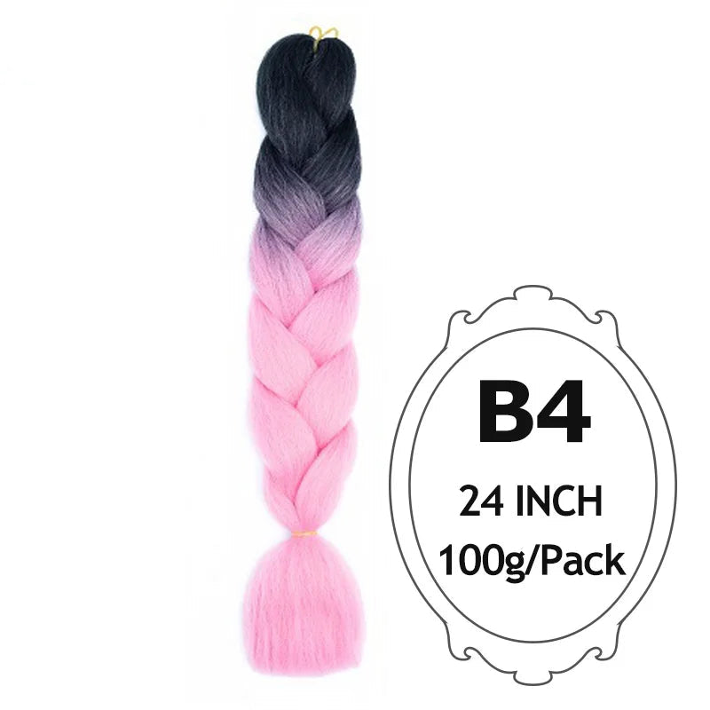 Braided hair extension with ombre black to pink colo