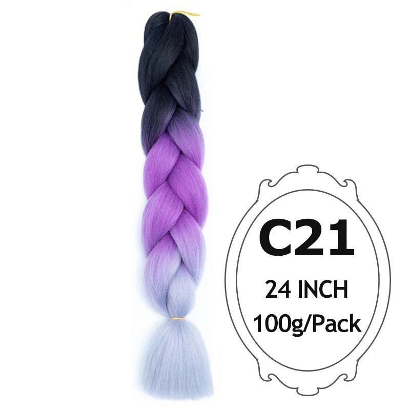 Braided hair extension with purple and blue gradient on a white background.
