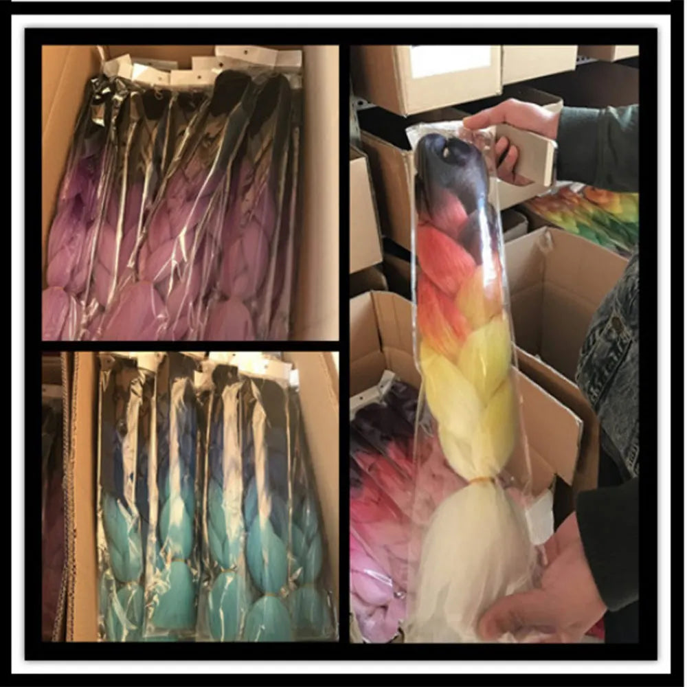 Braiding Hair Extensions for Women 4 Packs 24Inch High Temperature Ombre Jumbo Synthetic Braiding Hair for Twist Crochet Braids