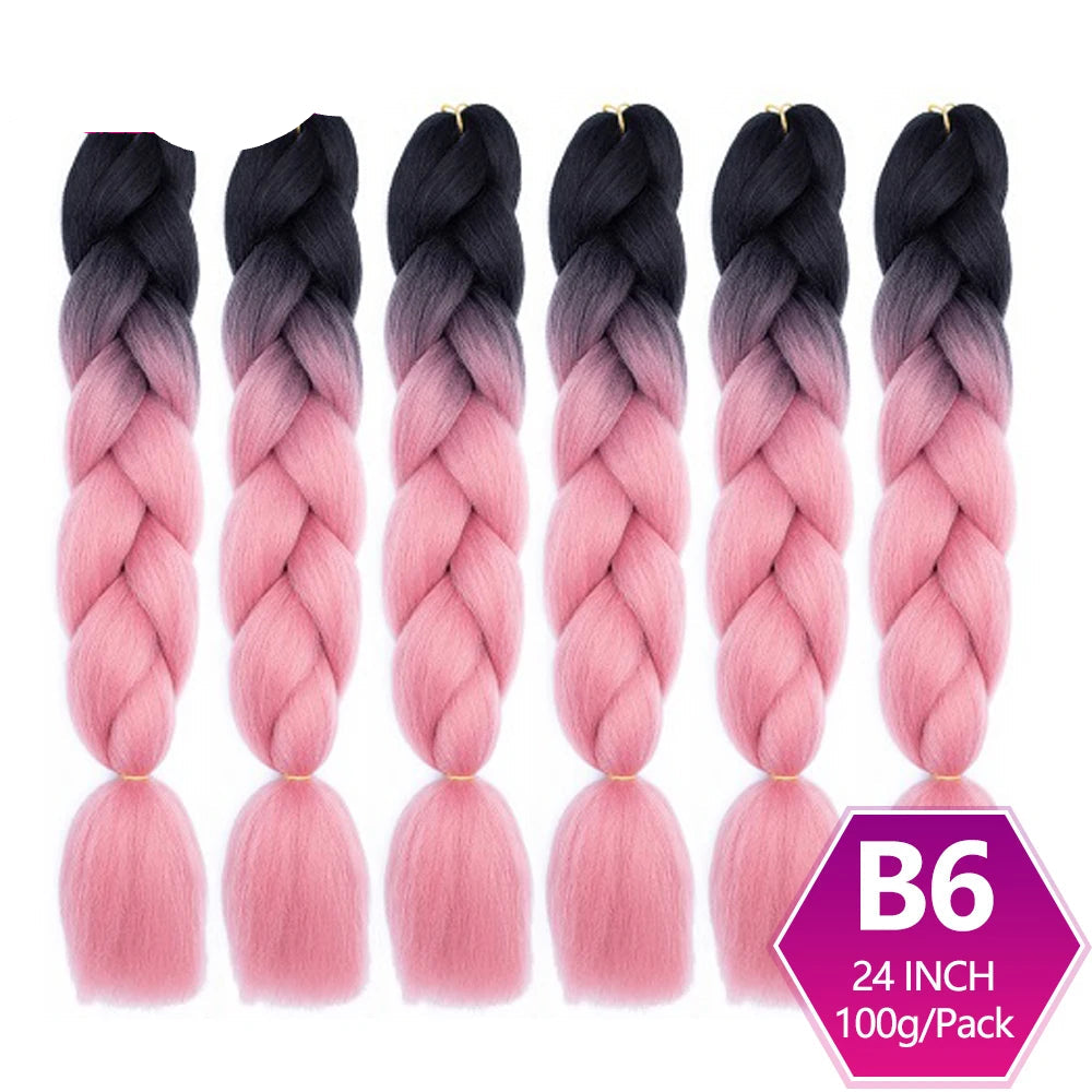 6 Packs 24 Inch Ombre Jumbo Braiding Hair – High-Temperature Synthetic Extensions for Twist & Crochet Braids