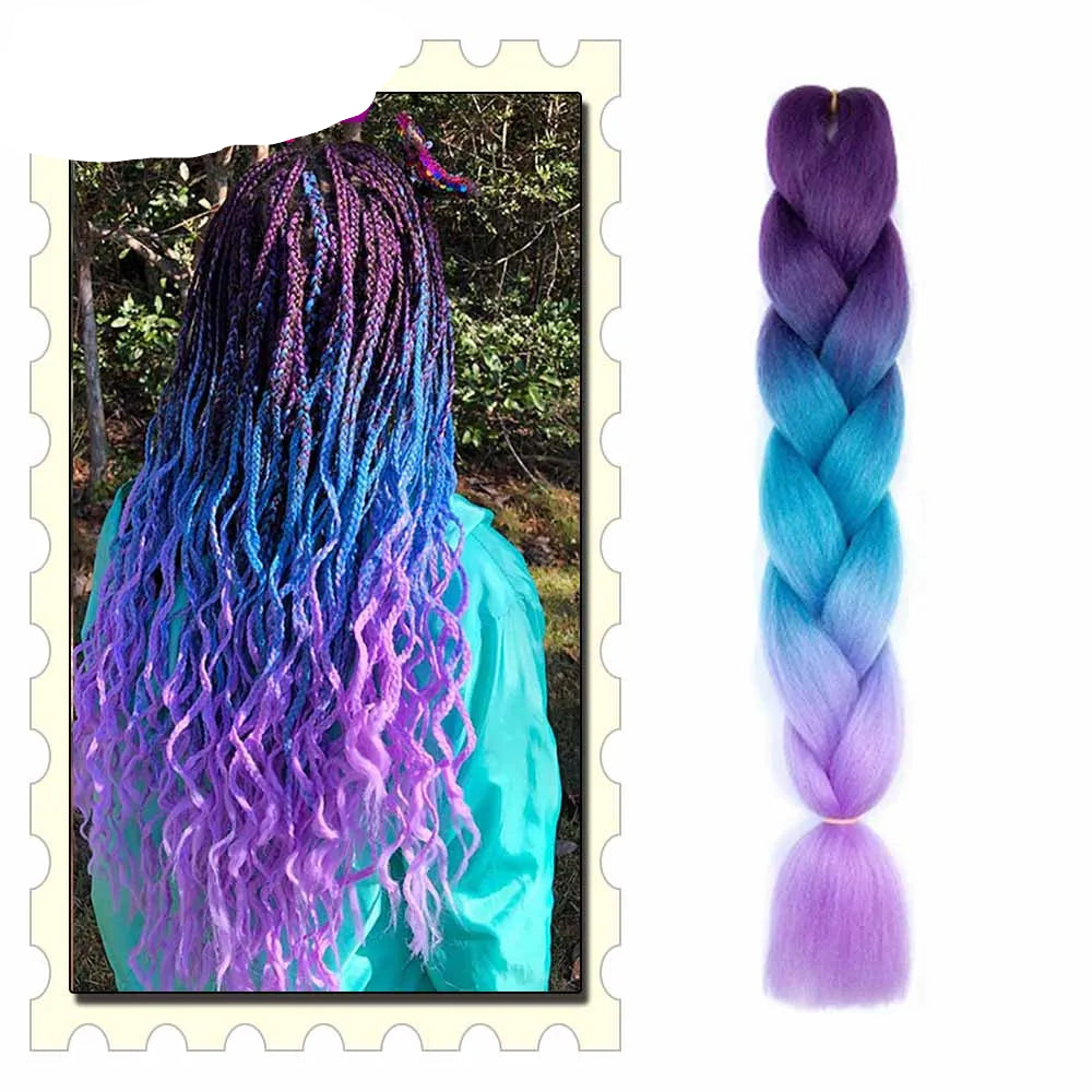 Colorful braided hair extensions with a  a decorative border.