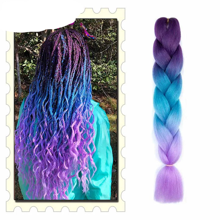 Colorful braided hair extensions with a  a decorative border.