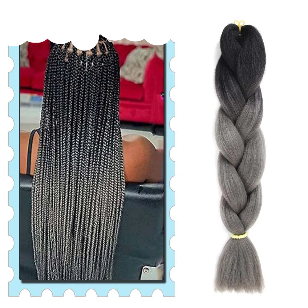 Braiding Hair Extensions for Women 4 Packs 24Inch High Temperature Ombre Jumbo Synthetic Braiding Hair for Twist Crochet Braids