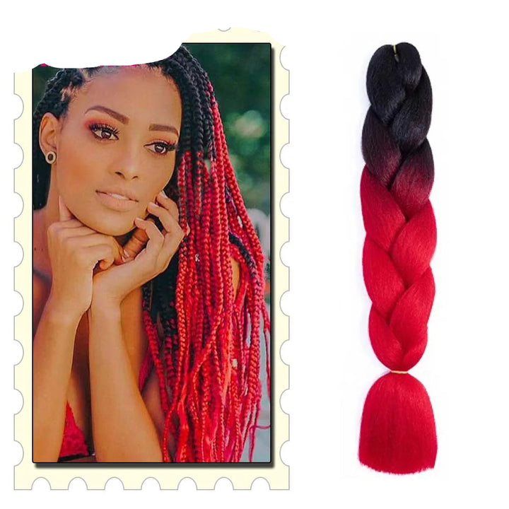 24" Pink Jumbo Braiding Hair – Yaki Texture Synthetic Bulk Extensions (Purple/Red/Green Options)