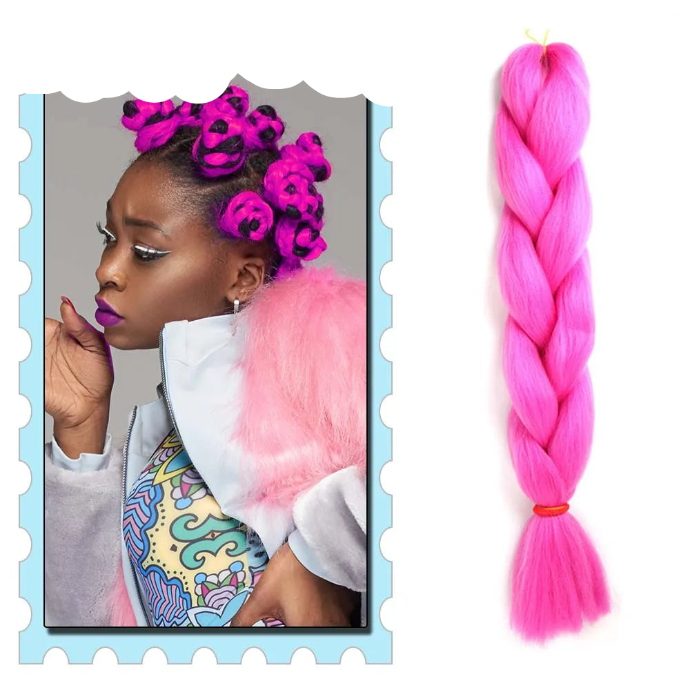 3/4/5/6 Packs Jumbo Braiding Hair 24 Inch Purple Jumbo Braids Hair Extensions for Women Synthetic Fiber Pink Blue Red Braid Hair