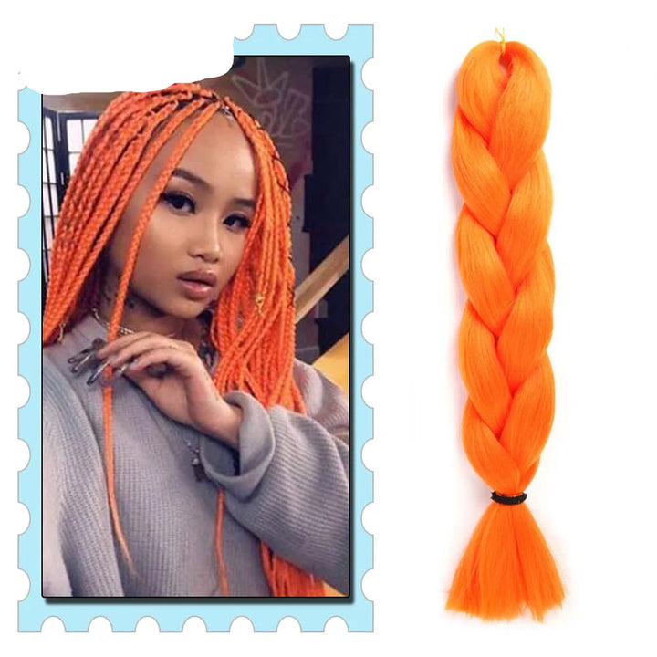 Orange braided hair extensions with a model wearing them