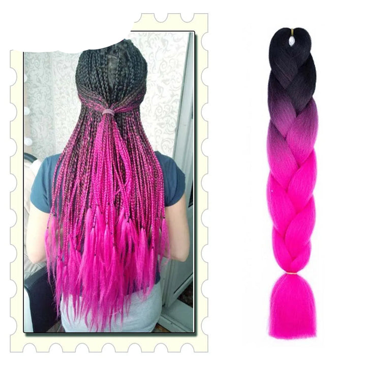 24" Pink Jumbo Braiding Hair – Yaki Texture Synthetic Bulk Extensions (Purple/Red/Green Options)