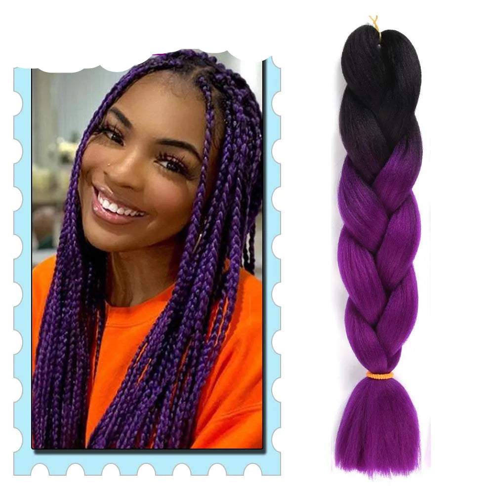 Braiding Hair Extensions for Women 4 Packs 24Inch High Temperature Ombre Jumbo Synthetic Braiding Hair for Twist Crochet Braids