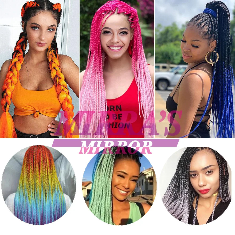 Collage of women with colorful braided hairstyles and 'Kiera's Mirror' branding.