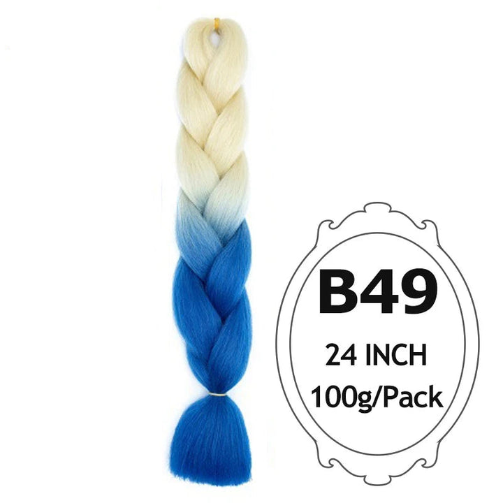 Braided hair extension with blue and beige gradient