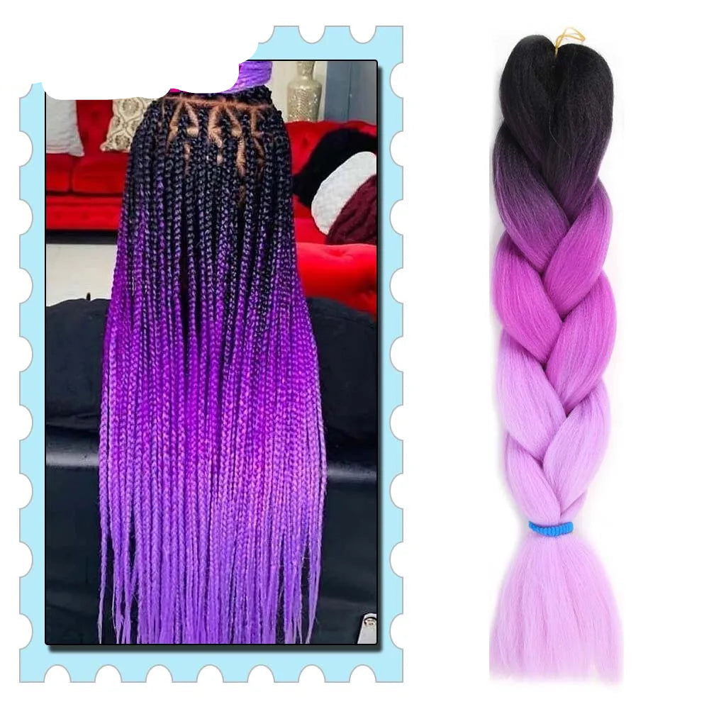 Purple and pink braided hair extensions