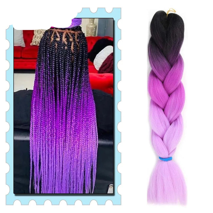 Purple and pink braided hair extensions