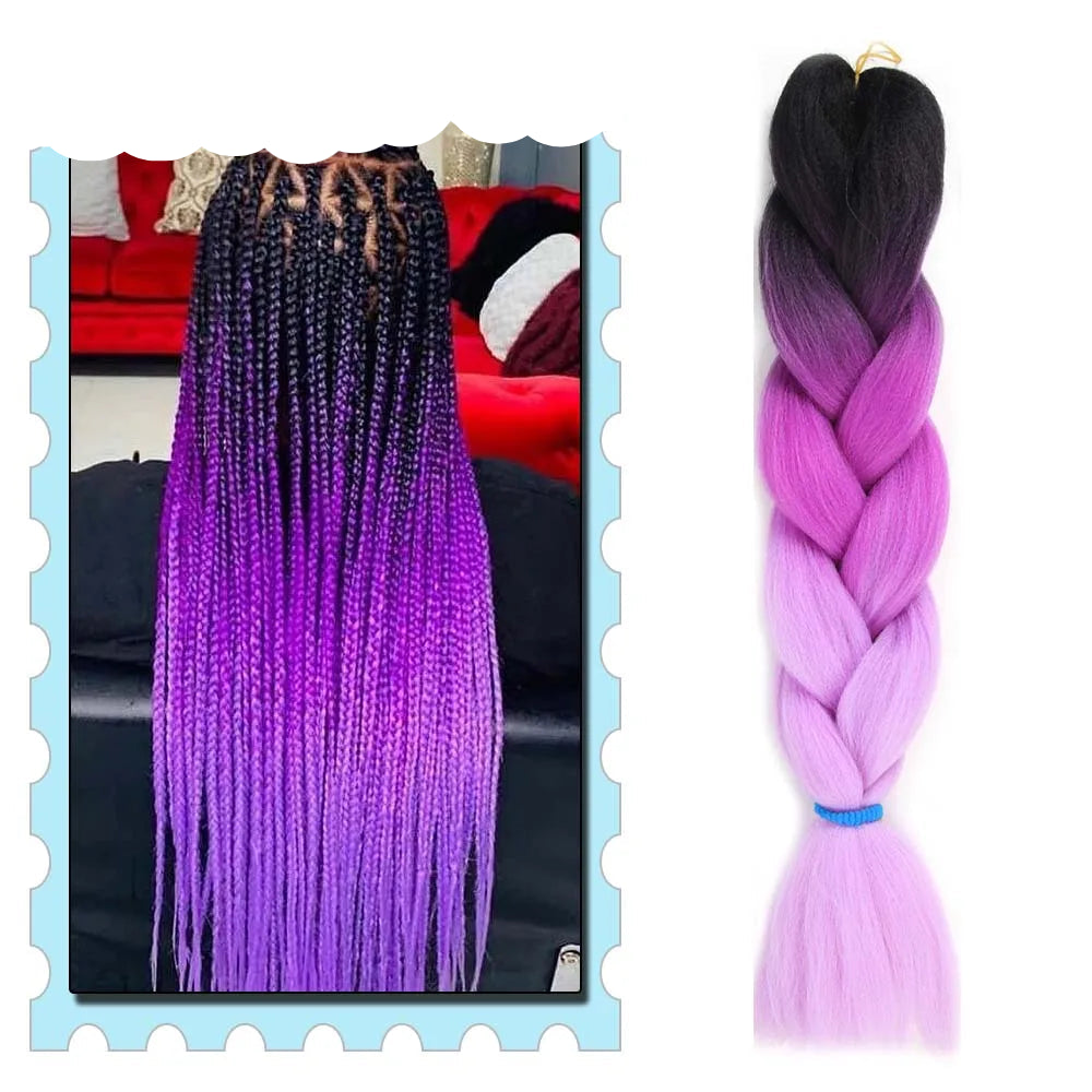 Braiding Hair Extensions for Women 4 Packs 24Inch High Temperature Ombre Jumbo Synthetic Braiding Hair for Twist Crochet Braids