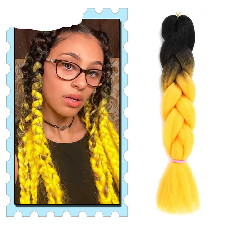 Person with yellow braided hair and a close-up of a yellow braid on a white background, with 'Mirra's Mirror' branding.