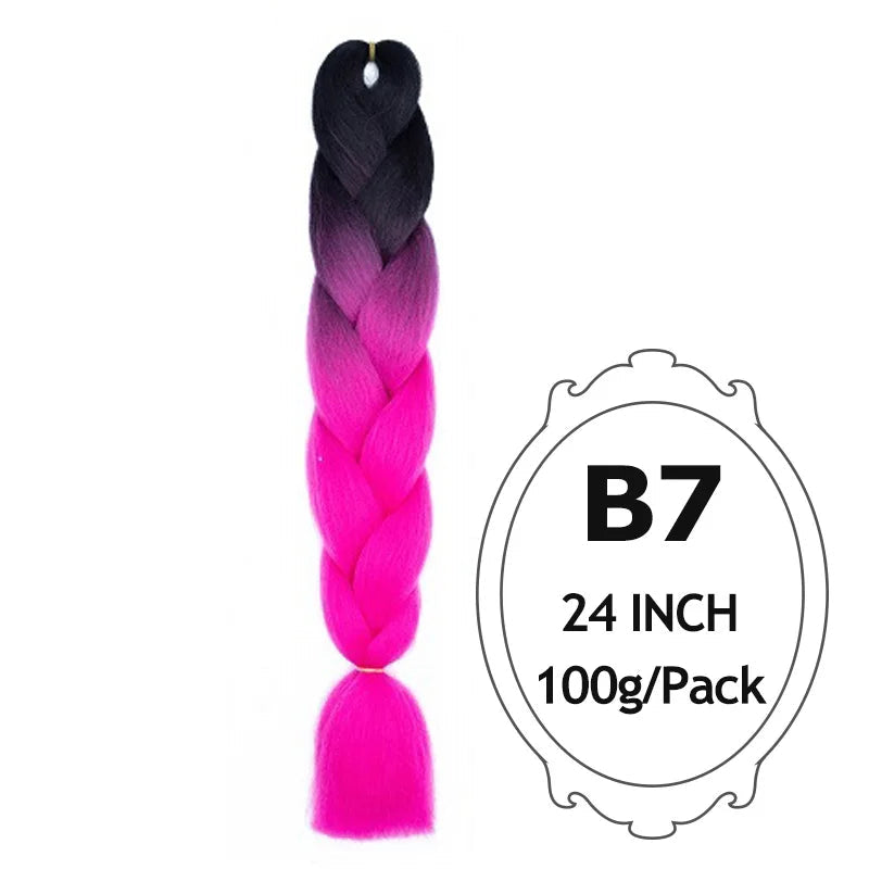 Braided hair extension with black to pink gradient