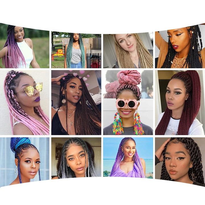 Collage of women with styled hair in various colors and styles.