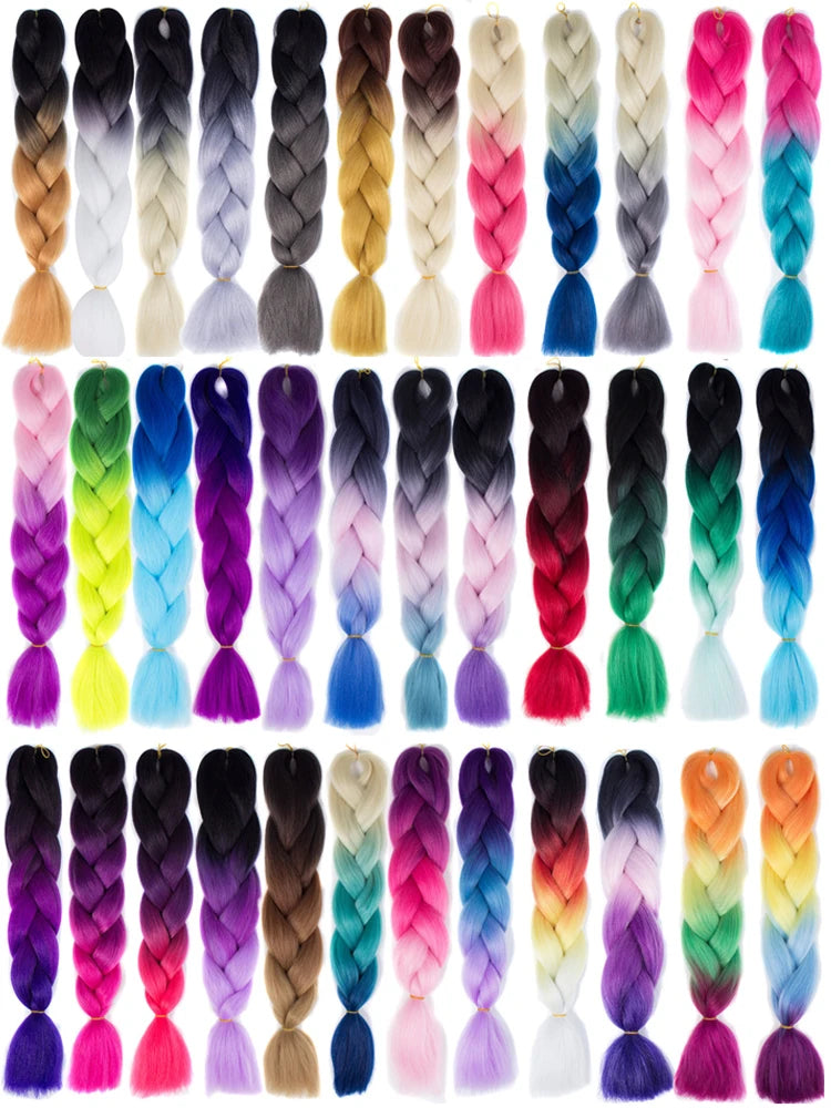 Assorted colorful braided hair extensions in various shades.