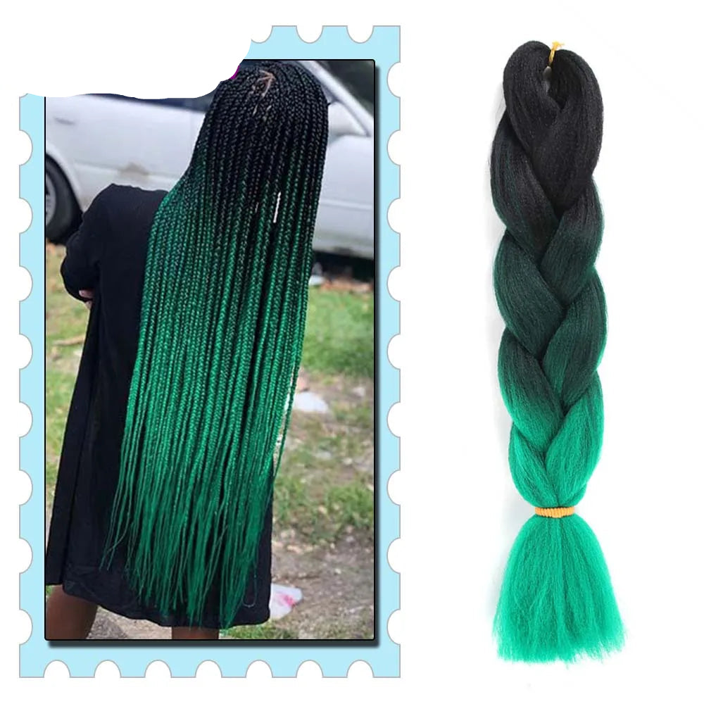 Green and black braided hair extensions 