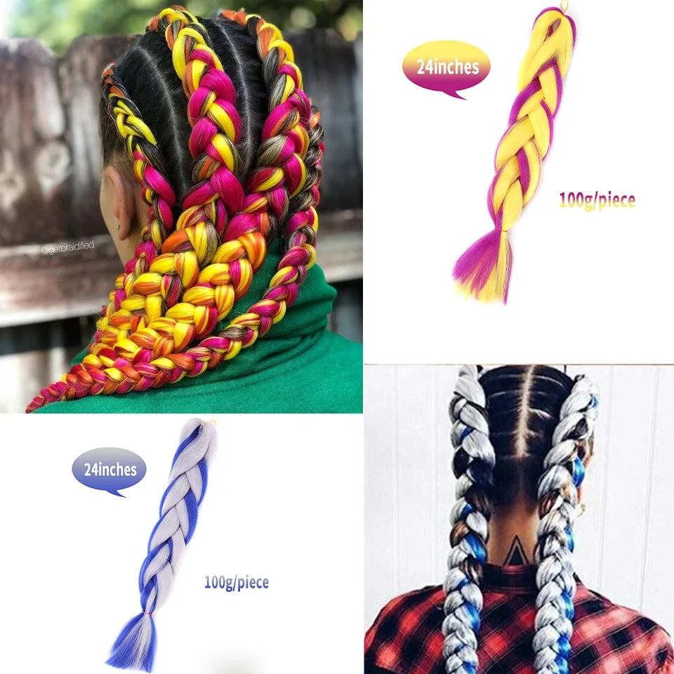 Mixed Color Jumbo Braiding Hair 24 Inch – Pre-Stretched Synthetic Extensions for Long Braids