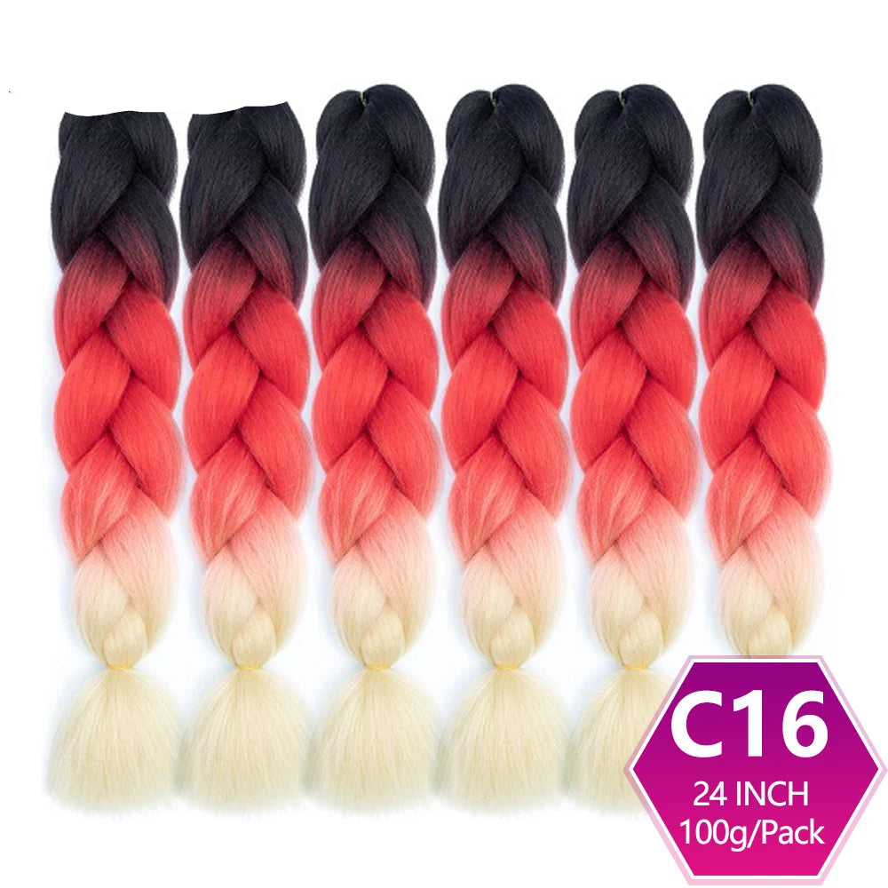 6 Packs 24 Inch Ombre Jumbo Braiding Hair – High-Temperature Synthetic Extensions for Twist & Crochet Braids