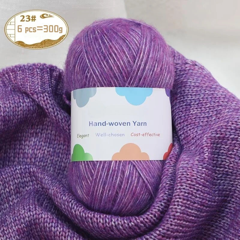 300g Colorful Bamboo Fiber Mohair Yarn Set (6 Pieces) – Soft Knitting Yarn for Sweaters, Scarves, Hats & Shawls