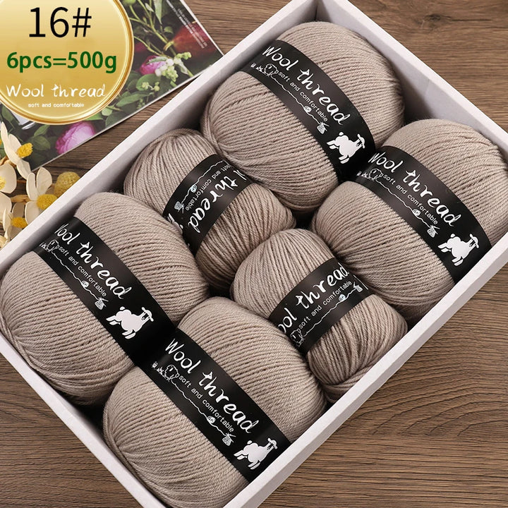 500g Multi-Color Medium-Fine Wool Yarn (6 Pack) – Hand-Knitting Yarn for Sweaters, Scarves & Hats