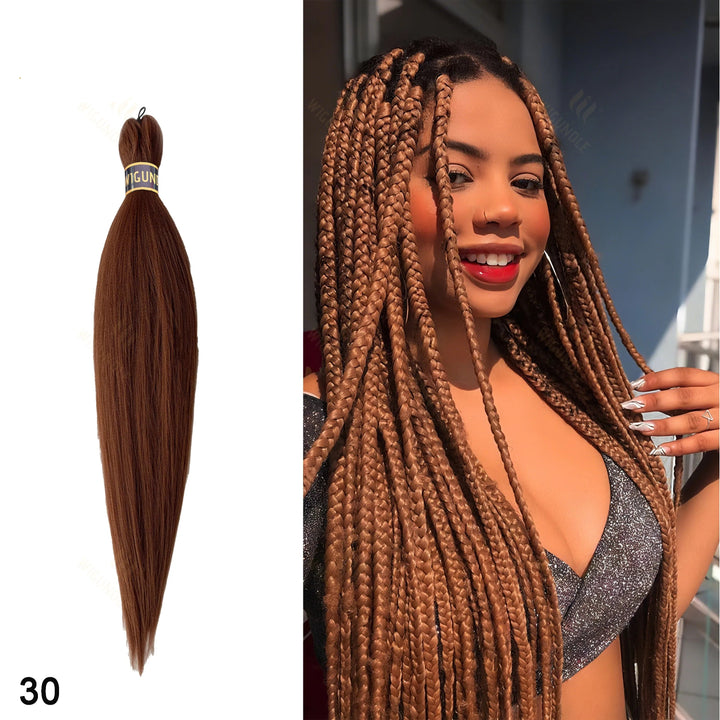 Woman with braided hair next to a bundle of hair extensions