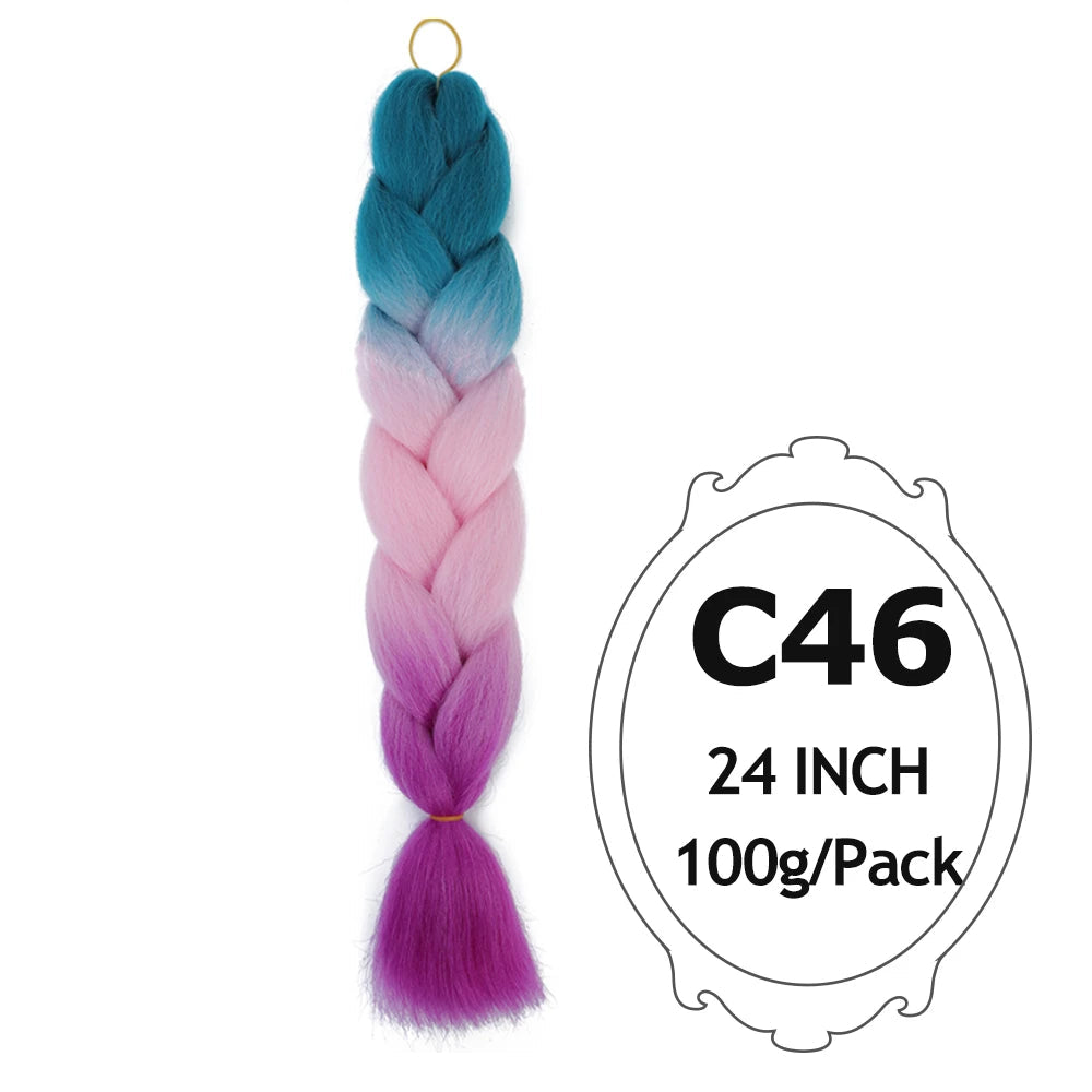 Ombre Braiding Hair 24 Inch – Colorful Jumbo Synthetic Braiding Hair Extensions for Women (Purple, Pink, White, Red, Blue)
