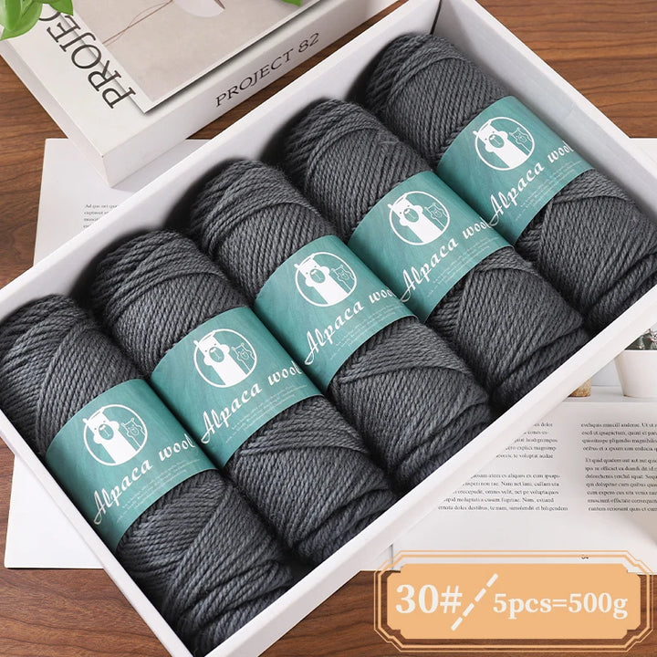 Alpaca Wool Boutique Yarn – 500g Thick Knitting Yarn Set (5 Pieces) for Sweaters, Scarves & Winter Wear