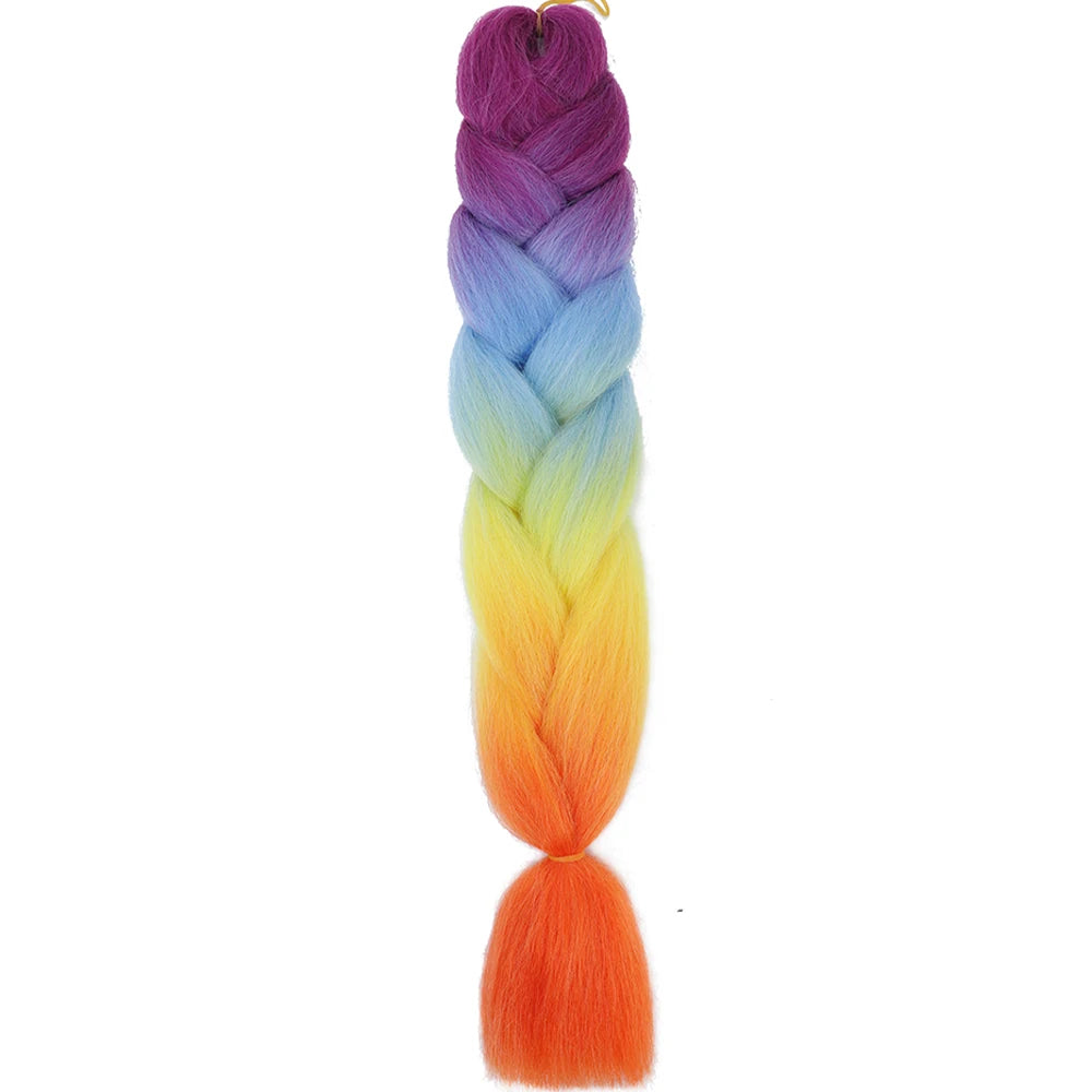 24 Inch Jumbo Box Braids Extensions – Synthetic Braiding Hair for Children (Pink, Purple, Yellow, Gray)